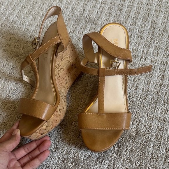 Michael Kors Brown Cork Wedge Sandals - Picture 1 of 7